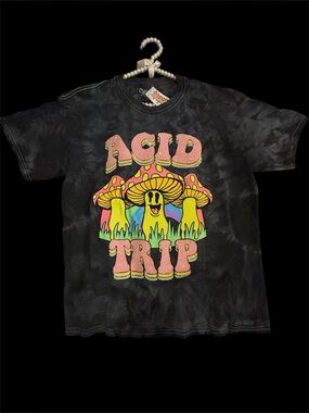 🍄One of One  Diamond Art Acid Trip Graphic Tee - Blk Neon Mushroom Print Large🍄